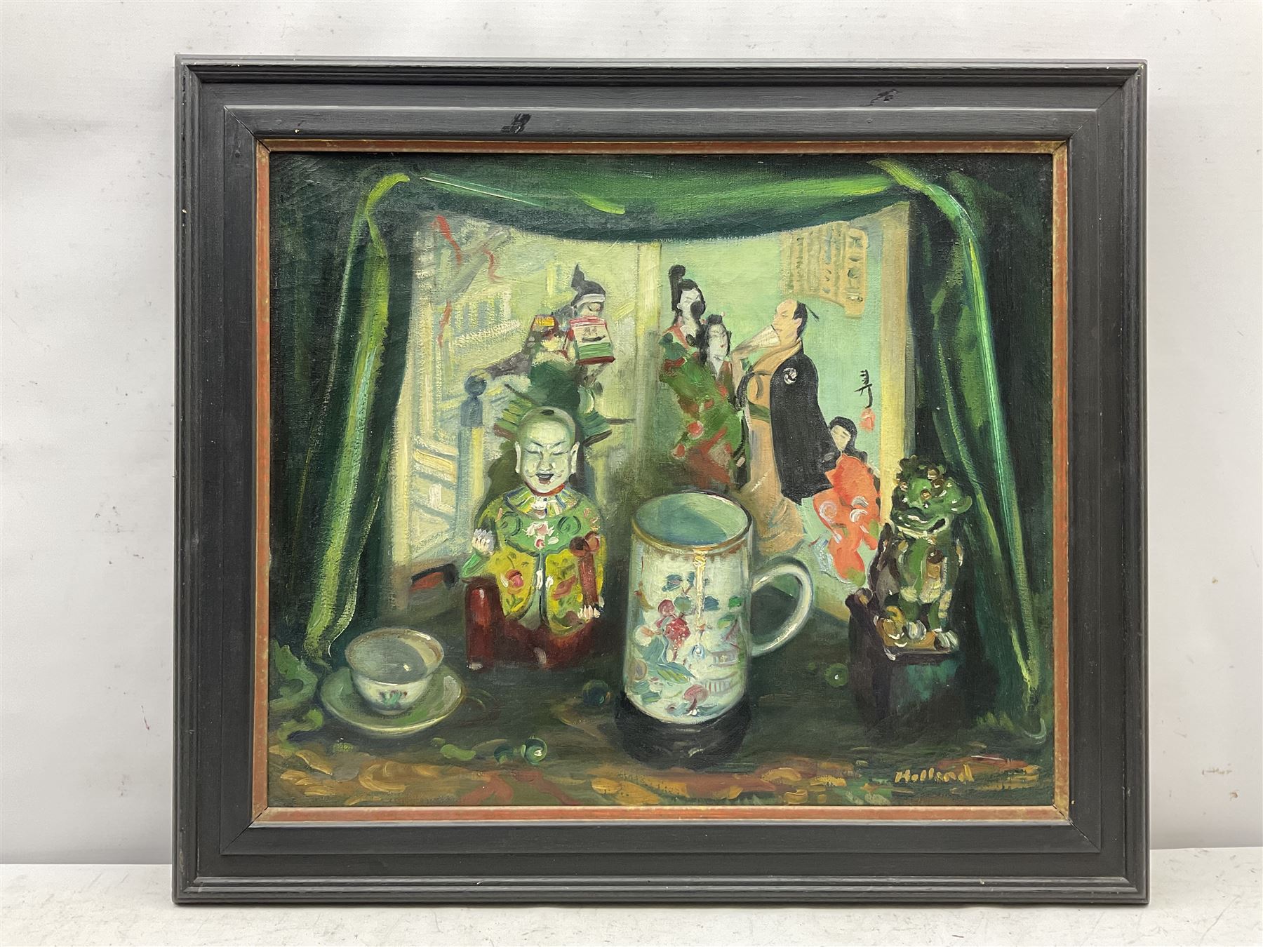 George Herbert Buckingham Holland (British 1901-1987): 'Chinese Theatre' still life, oil on canvas signed 51cm x 61cm