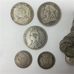German East Africa 1906 one rupie, Queen Victoria 1889 and 1900 halfcrowns, various pre-1947 Great British silver threepence pieces etc