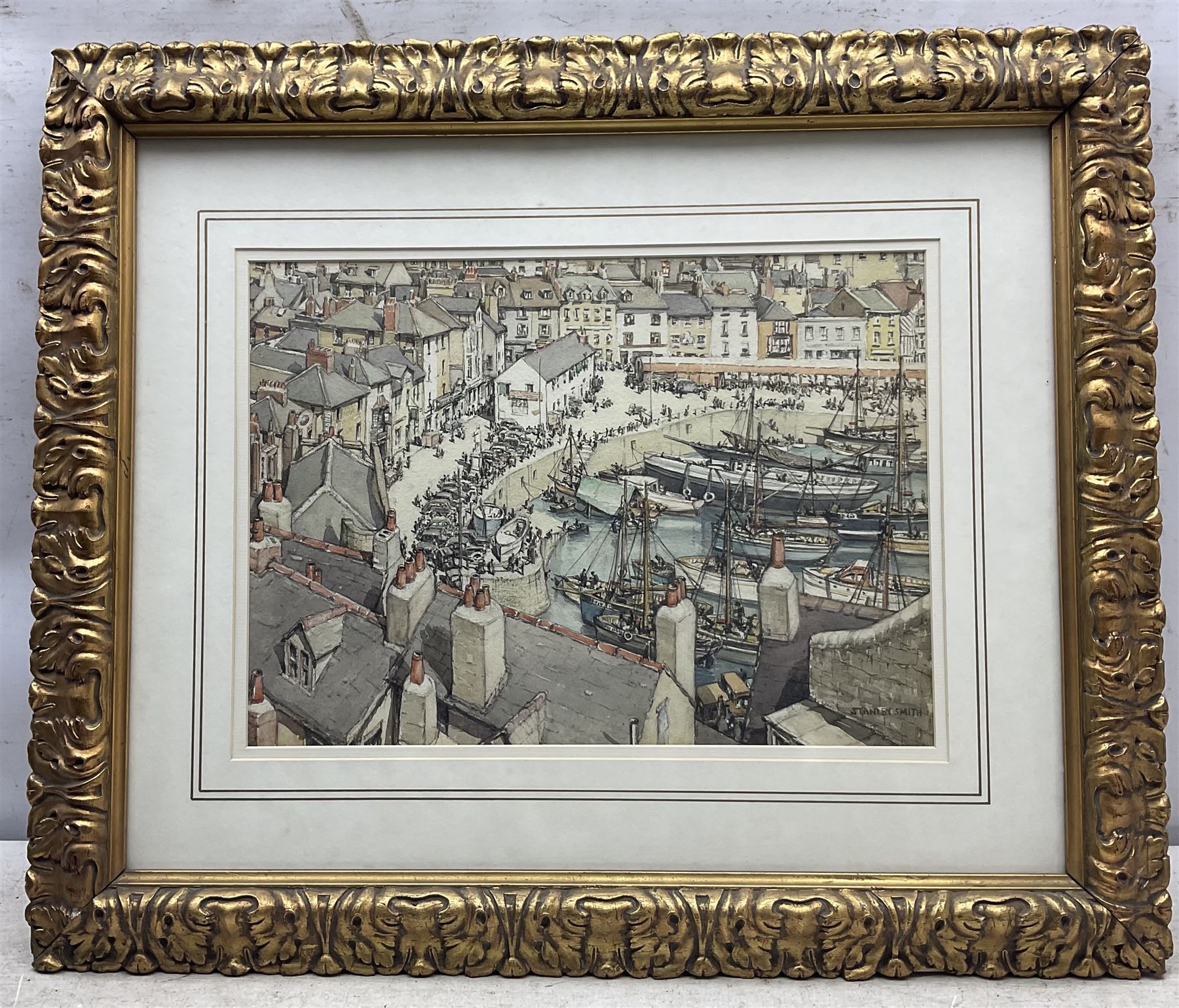 Stanley Smith (British fl.1927-1938): Brixham Harbour, watercolour signed 26cm x 37cm 