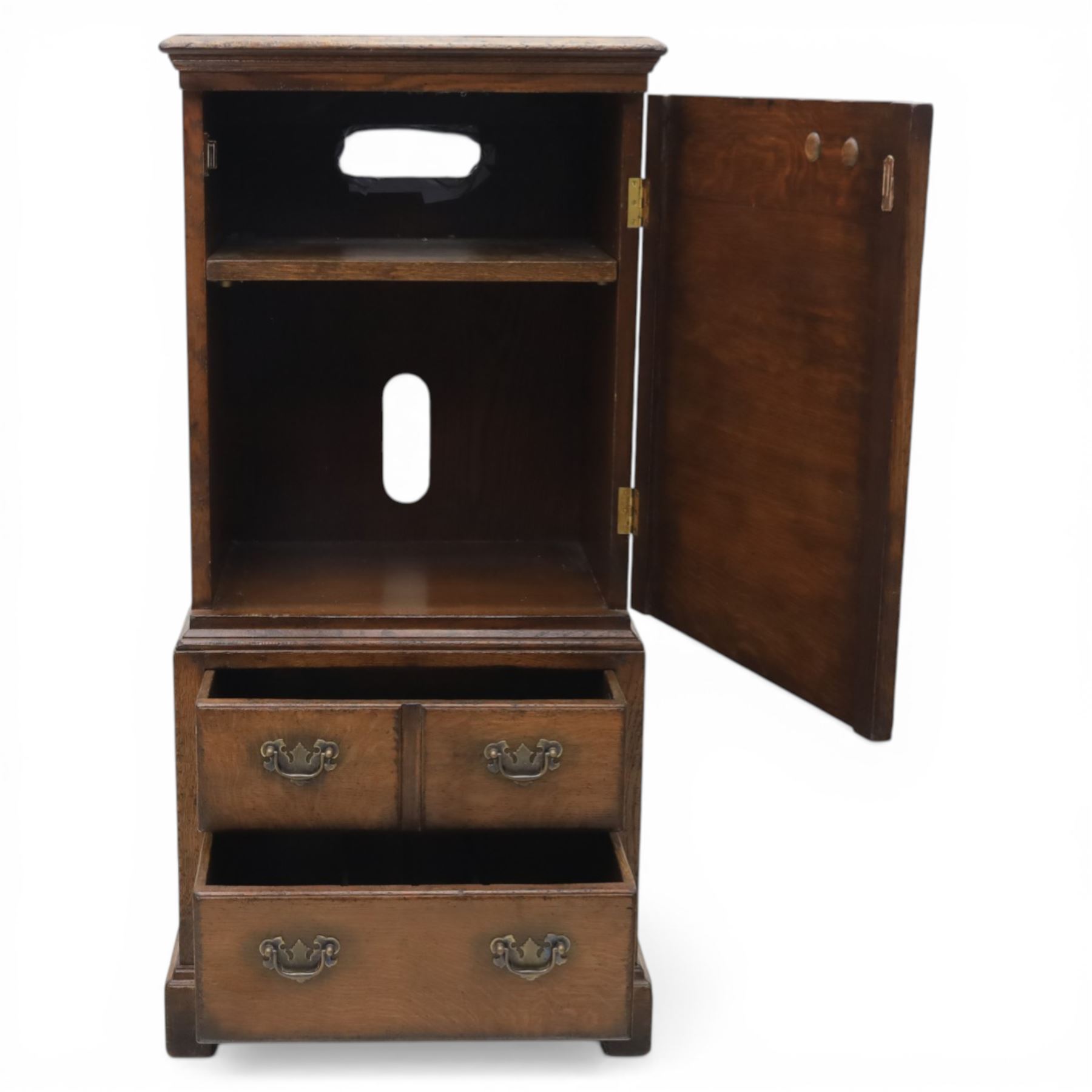 Titchmarsh & Goodwin - Georgian design small oak cabinet in the form of a tallboy, false drawers with cupboard top, over two long drawers raised on bracket feet 