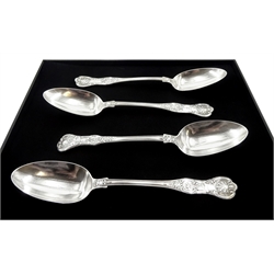 Set of four matched Victorian silver spoons, Queens Pattern by The Portland Co and Thomas Smily, approx 13.2oz