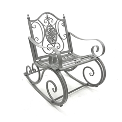 Silver finish metal garden rocking chair, W65cm
