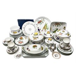 Group of Royal Worcester Evesham pattern tea and dinner wares, to include lidded tureens, dinner plates, tea cups and saucers, bowls, quiche dish, salt and pepper shakers, together with other Royal Worcester ceramics to include 'Mayfield' pattern boxed serving plate etc (56 pcs approx)