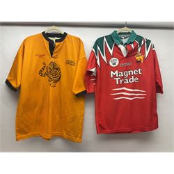 Eighteen Rugby League shirts, including Wigan, Leeds, Warrington and Huddersfield, etc and a Scotland international shirt