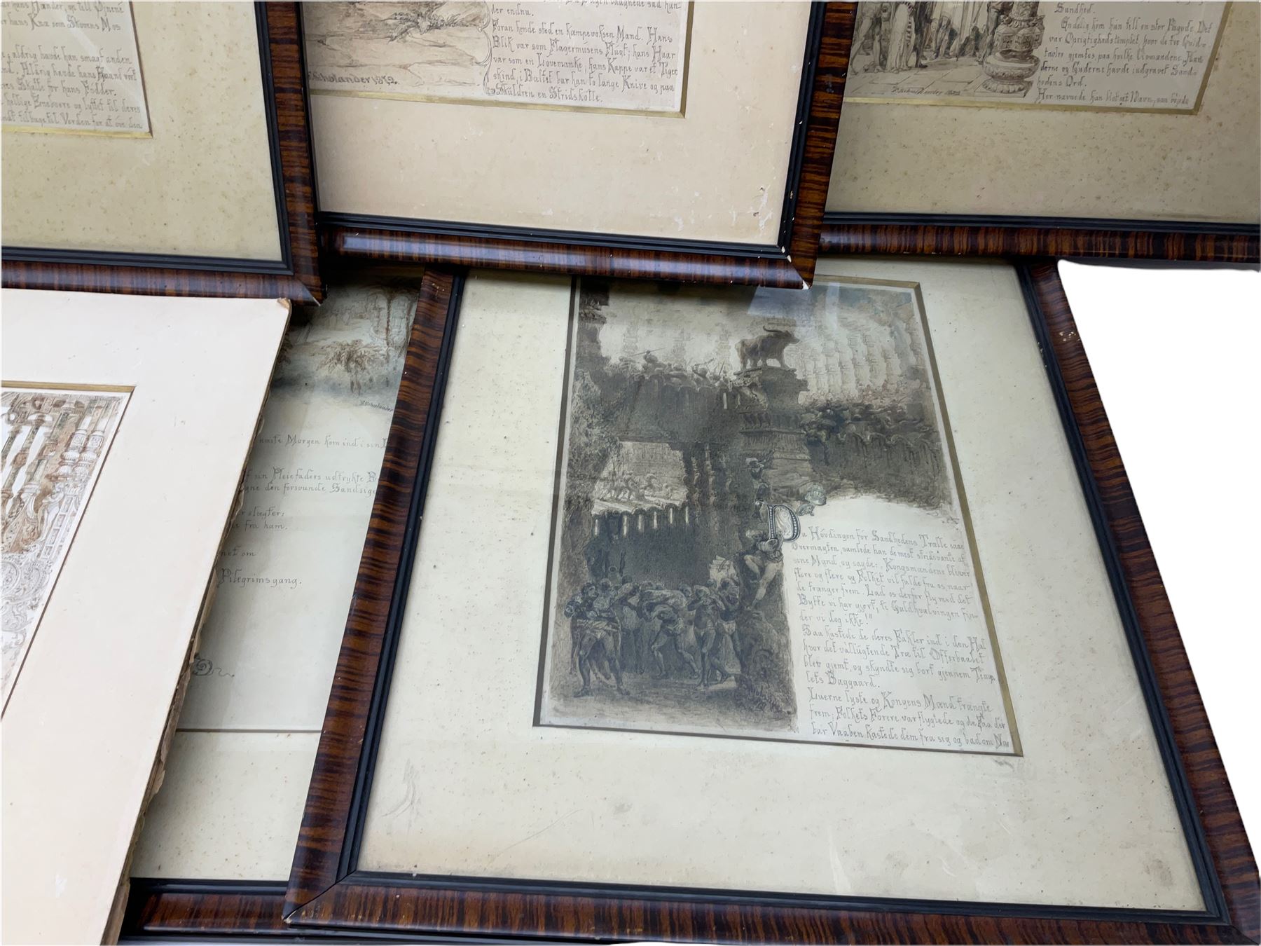 Frederik Vilhelm Scholander (Sweedish 1816-1881): 'The Pilgrimage of Truth', set of ten pen ink and monochrome wash original illustrated book plates signed and dated 1872, 36cm x 25cm (10 one lacking frame)