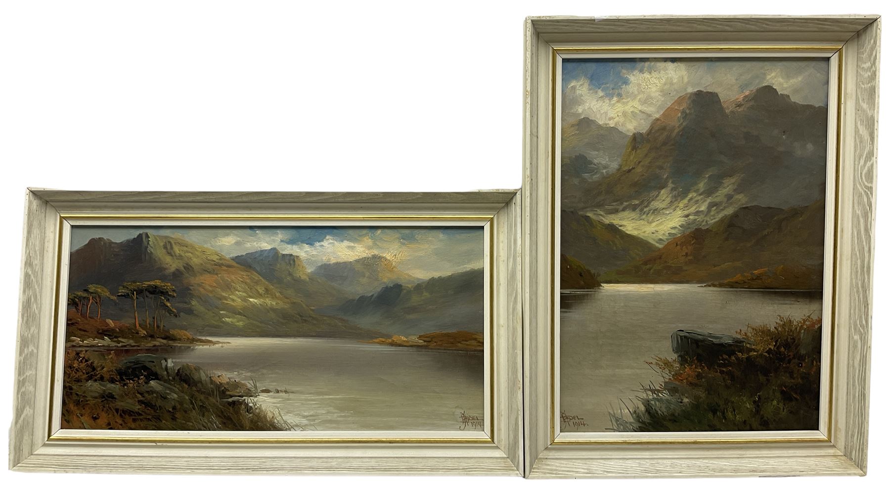 John Henry Boel (aka Francis Jameson) (British fl.1889-1912): Highland Loch Landscape, two oils on canvas signed and dated 1914 max 34cm x 24cm (2)