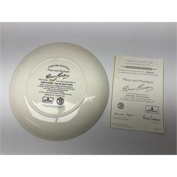 Two Wedgwood limited edition Clarice Cliff Design plates, comprising Poplar and House and Bridge patters, together with six Wedgwood limed edition Suzie Cooper The Art Deco Years, plates, all with certificates of authenticity, D21cm  