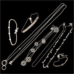 Links of London silver jewellery including rings, friendship bracelets, sweetie necklace, bee charm, acorn charm, bracelets and other necklaces, some stone set