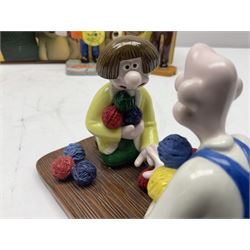 Six Coalport Characters Wallace and Gromit figures, comprising Ready for Takeoff, Woolshop Encounter, Do Something Gromit, Shaun's New Coat, More Cheese Gromit and Happy Birthday Gromit, two with original boxes 