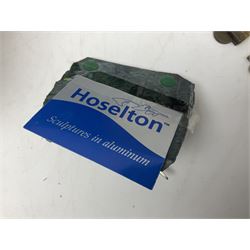 Hunting horn, with silver plated mounts, Ronson red glass table lighter, silver plated bowl, goblets and liquer glasses and other collectables