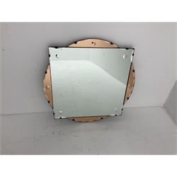 Art Deco wall mirror with central square clear glass panel and peach glass circular border D49cm