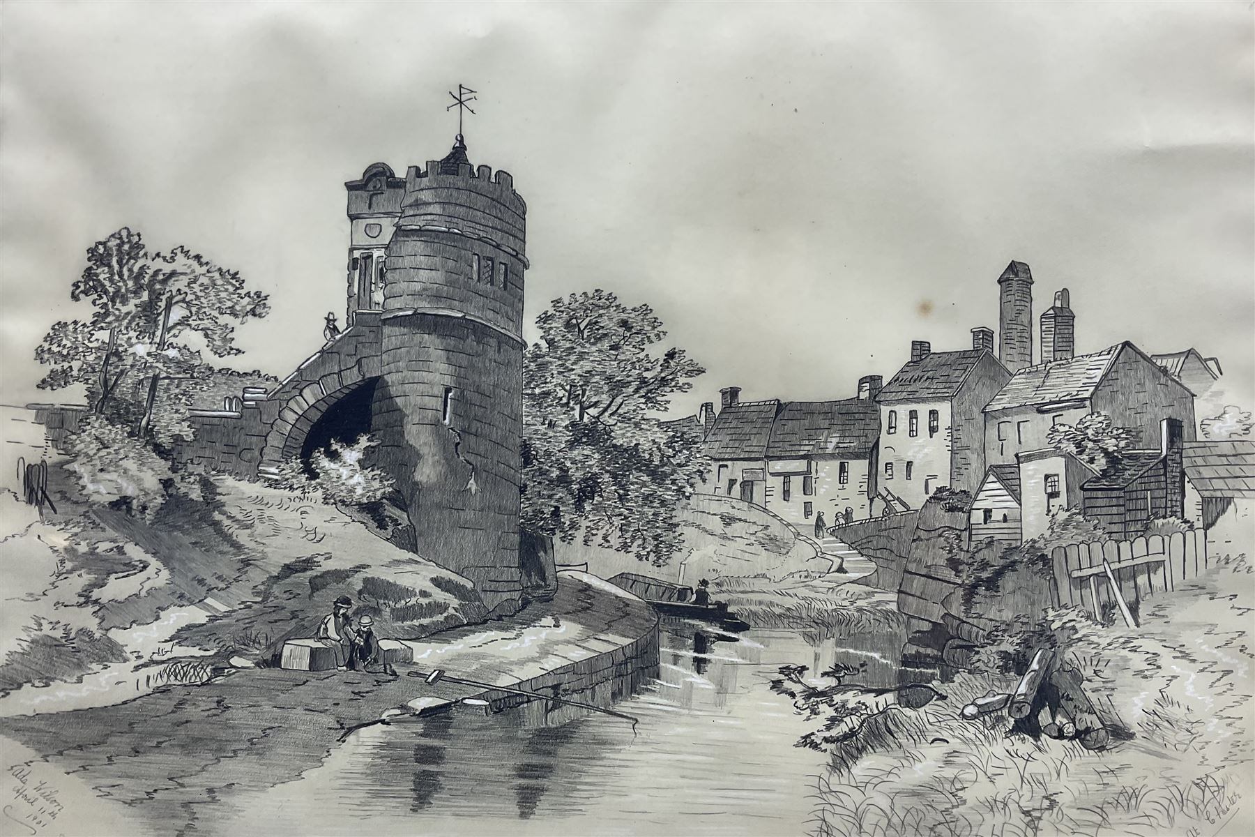 Ada Wilson (British early 20th century): 'At Chester', pencil heightened in white signed titled and dated 'April 11th 1901', 34cm x 51cm