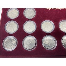 Queen Elizabeth II United Kingdom London 2012 Olympic commemorative fifty pence collection comprising twenty-nine coins, housed in unofficial display case