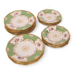 Coalport green batwing pattern tea service for eight, comprising teacups and saucers, side plates, milk jug, open sucrier and sandwich plate