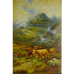  Highland Cattle in a Mountainous Landscape, 20th century oil on canvas unsigned 89.5cm x 59cm in ornate gilt frame  