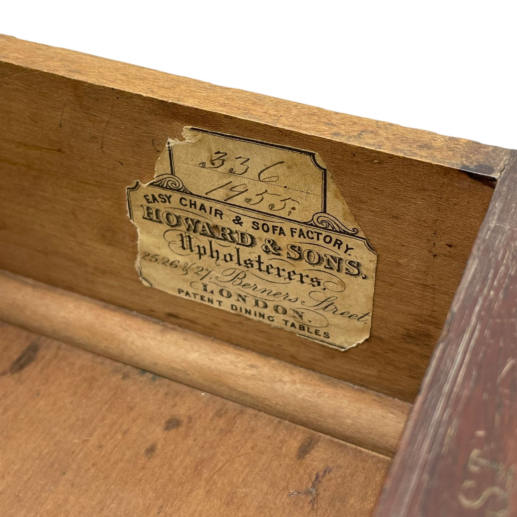 Howard & Sons. - 19th century walnut twin pedestal desk, moulded rectangular top with tooled leather inset, fitted with nine drawers with circular pressed brass handle plates decorated with urns, each drawer fitted with a 'Hobbs, London' lock, on plinth base, the upper right-hand drawer stamped 'Howard & Sons, Berners St.' and with paper label