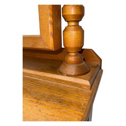 Late 19th century ash dressing table, rectangular mirror supported by two turned columns with carved finials, single drawer with brass handles, raised on turned supports