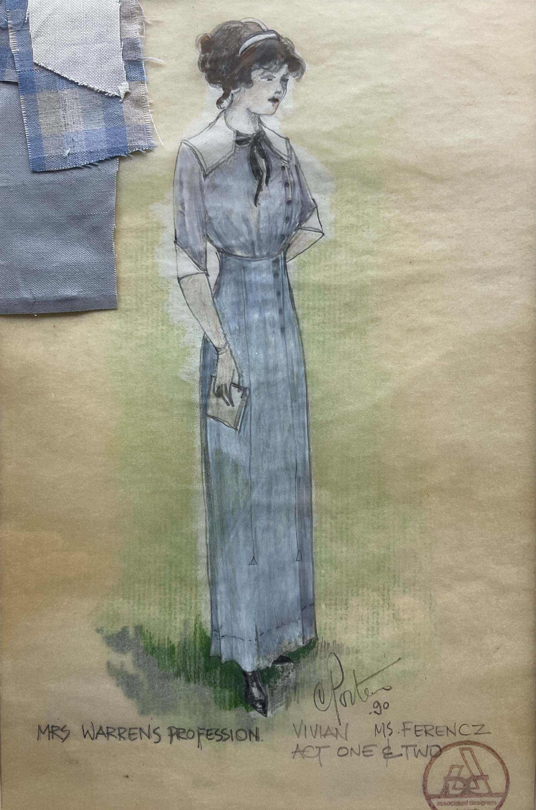 John Cameron Porteous (Canadian 1937-): 'Mrs Warren' 'Vivien' 'Crofts' and 'Rev Samuel Gardner', set four Play Wright pictures from 'Mrs Warren's Profession' signed titled and dated '90, 29cm x 20cm (4)