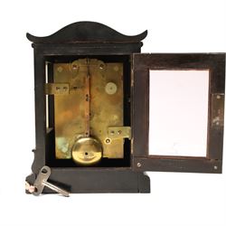 Early Victorian mantel clock, the brass dial inscribed Barraud and Lund, Cornhill, London, No 1543 with chain fusee, plain brass back plate in ebonised case with serpentine top H23cm