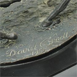 After David Cornell (British b1935) - Bronze of Lester Pigott on Nijinsky 'Champion Finish' on rectangular black marble base H20cm