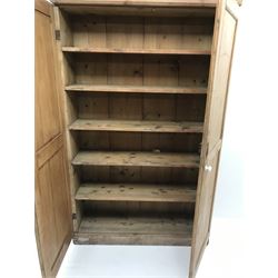 19th century housekeeping cupboard, projecting cornice above two panelled doors, plinth base