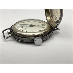 Trench type watch, with subsidiary dial, the Swiss made movement housed in a silver case with London import mark and makers marks, also stamped 925