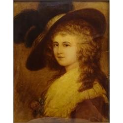  Bust Portrait of a Georgian Lady in a Feathered Hat and Georgiana Duchess of Devonshire, two Victorian crystoleums 22.5cm x 18cm & 14.5cm x 10cm (2)  