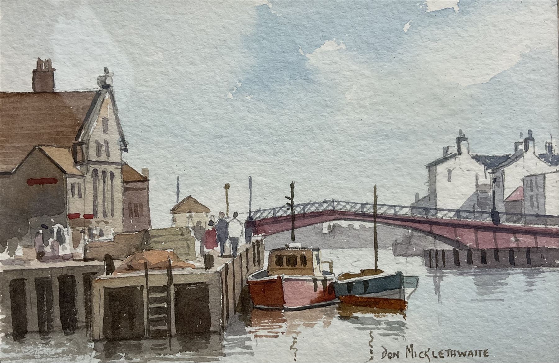 Don Micklethwaite (British 1936-): Whitby Harbour, watercolour signed 10cm x 15cm 