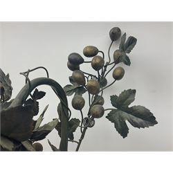 Large table lamp, formed as grapes and vines with three frosted glass lamp shades, H80cm