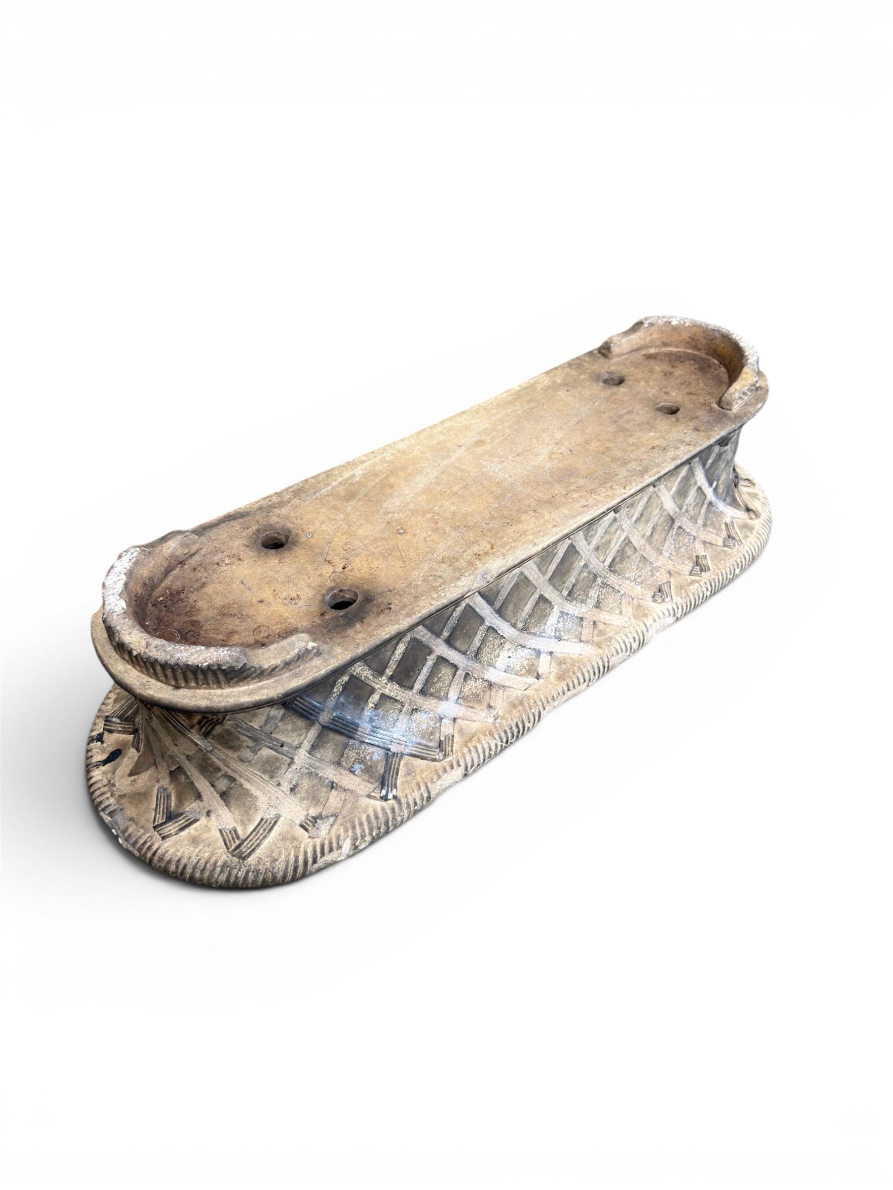 James Pulman & Son - 19th century terracotta oval shallow planter, applied lattice detail