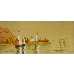  Off Scarborough, two early 20th century watercolours signed by Alfred Durham 8.5cm x 19cm (2)   