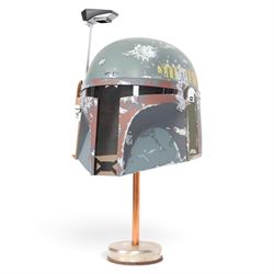 Hasbro Star Wars Black Series Boba Fett 40th Anniversary 1:1 scale helmet, on a metal display stand, helmet H28cm