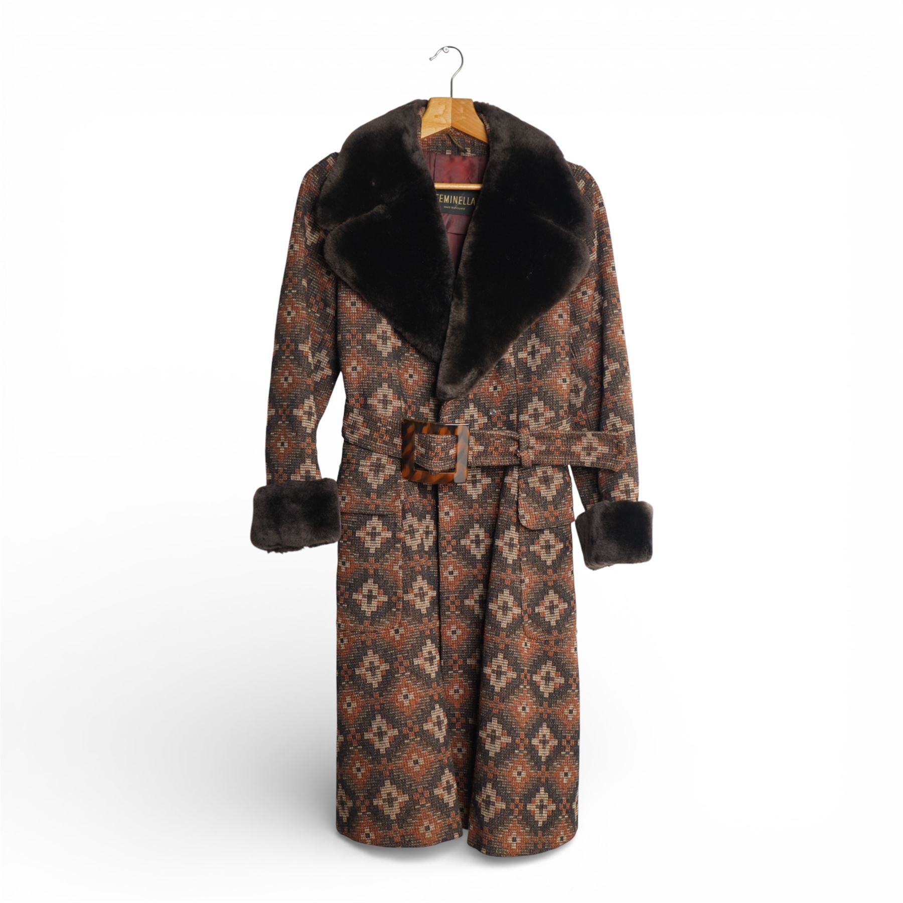 Mink coat, 1970s lamb fur trimmed coat, suede coat and Tom Bawker cream coat, and two pairs of ladies shoes approx size 8 (6)