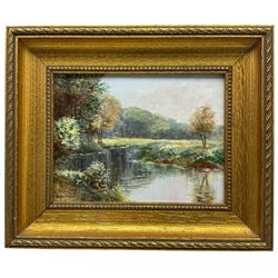 Barbara Whitmore (Whitby 20th century): 'Springtime - Forge Valley', oil on board signed, titled verso 12cm x 15cm