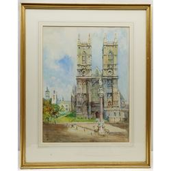 English School (Mid 20th century): Westminster Abbey, watercolour indistinctly signed 49cm x 37cm