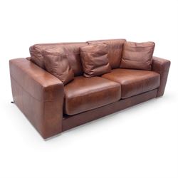 David Paine - contemporary two seater brown leather sofa, with loose seat cushions 