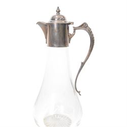 Silver mounted glass claret jug, with etched personalisation to body, hallmarked, H30cm