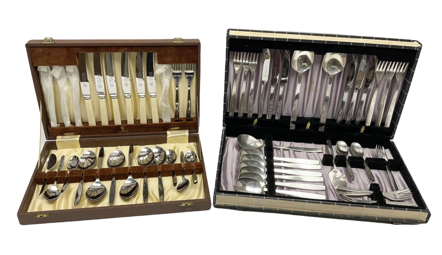 Two cased canteens of cutlery comprising Viners of Sheffield 1960s EPNS cutlery (34) and canteen of Thomas Turner of Sheffield stainless steel cutlery (24)