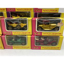 Matchbox Models of Yesteryear - two early models Y7-2 and Y12-1; and eighteen other models Y1-2, Y2-2, Y2-3, two x Y3-2, Y4-3, Y5-3, Y6-3, Y8-2, Y8-3, Y9-2, Y10-3, Y11-2, two x Y12-2, Y13-2, Y14-2 and Y16-2; all boxed (20)
