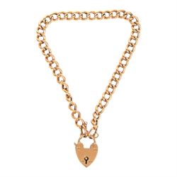 9ct gold curb link bracelet with heart padlock clasp, hallmarked