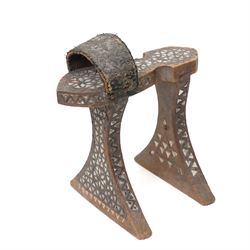 Pair of 19th century Ottoman Hamam nalins (bath clogs) with leather strap and inlaid decoration L23cm x H21cm