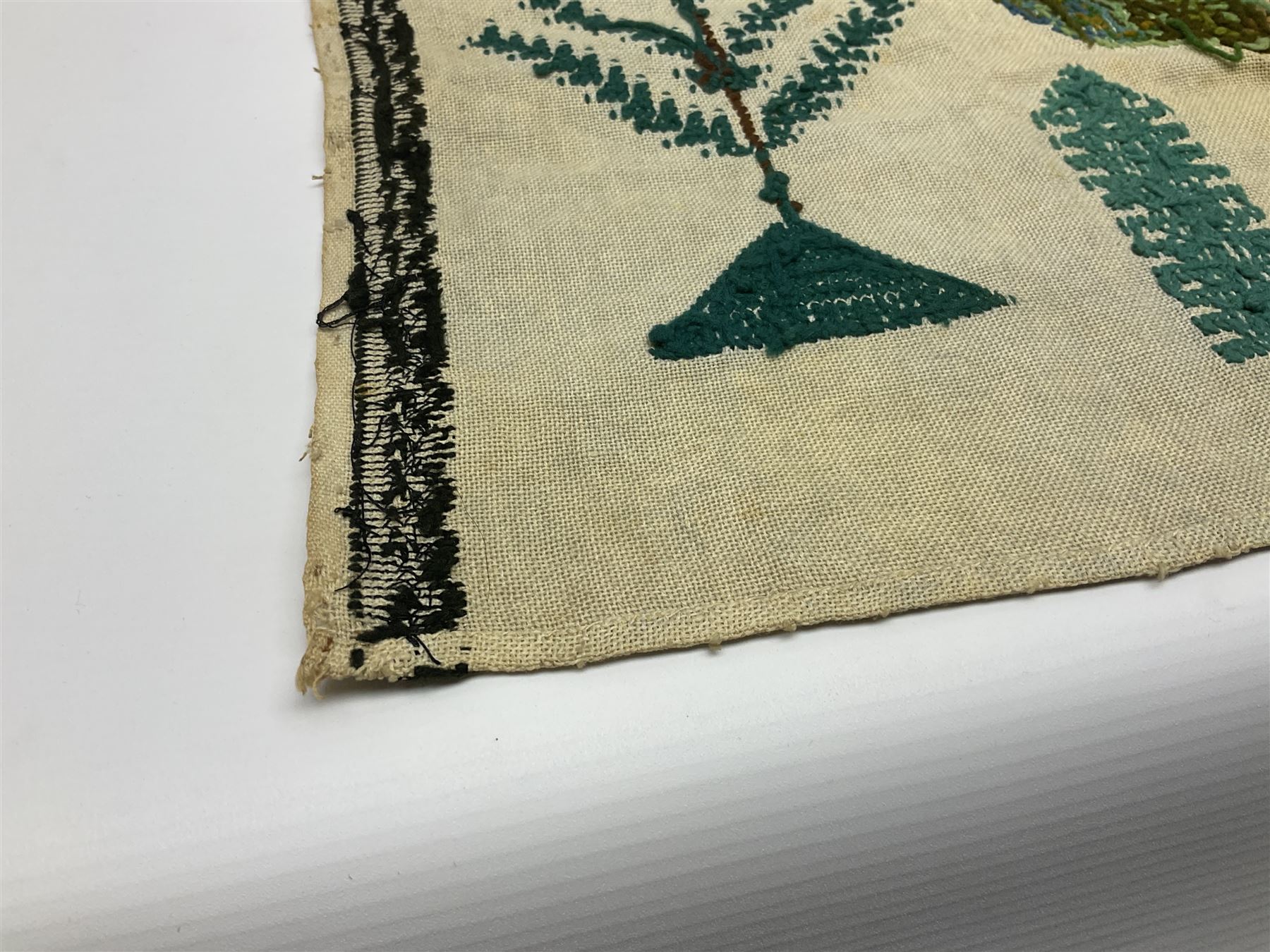 Victorian needlework  picture and verse sampler, 'In memory of Joshua Thomas who died Sep 22nd 1871 age 45', worked by Rebecca Emmott 1872 age 21, H66cm, W61cm 