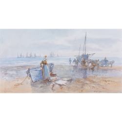 Frank Rousse (British fl.1897-1917): On the Shore, watercolour signed 22cm x 41cm 