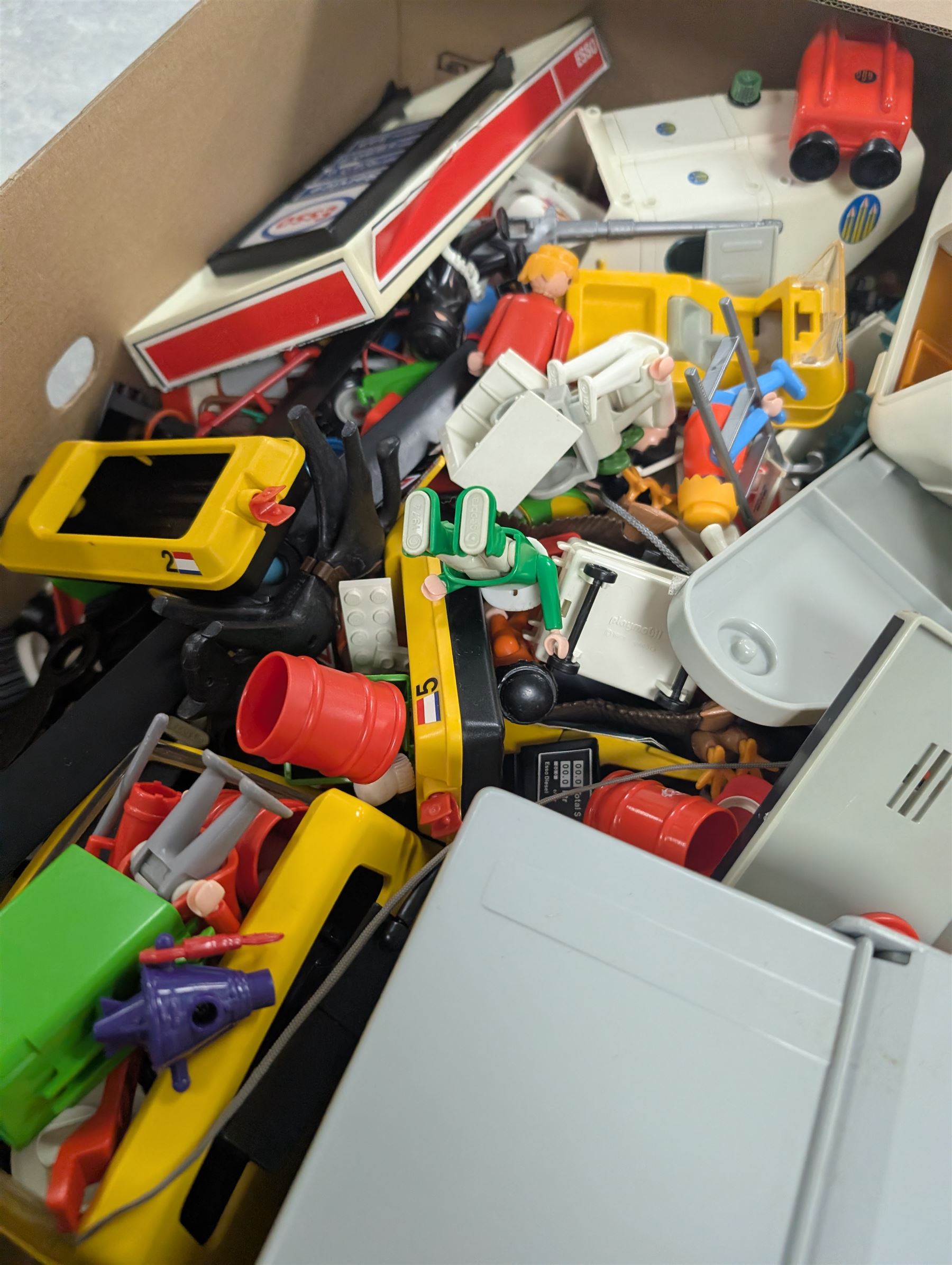 1970s and later Playmobil figures and accessories, refuse lorry and rescue helicopter and a collection of diecast cars, including Matchbox, Majorette, etc