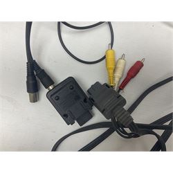 Nintendo 64 console, two controllers, games and accessories. Accessories to include the ‘Tremorpak’ and ‘Spook’ 2 Phono plugs and a S-VHS plug with adapter, both in original boxes. Games to include ‘Golden Eye 007’, ‘Doom 64’, ‘Killer Instinct Gold’, ‘Tetrisphere’, ‘F-1 World Grand Prix’, ‘Pilotwings 64’ and ‘Lylatwars’ with ‘Rumble Pak’, all with original boxes and instruction manuals. ‘Star Wars Episode I Racer’ game cartridge in Shadows of the Empire box. 