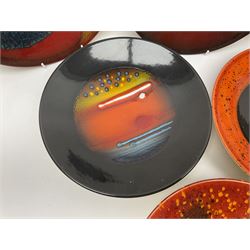 Poole Pottery The Planets, set of nine chargers 'The Planets, by Alan Clarke, comprising Mars, Mercury, Neptune, Venus, Uranus, Pluto, Jupiter, Saturn and Earth, all with original boxes and certificate, D27cm 