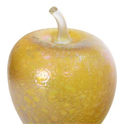 John Ditchfield for Glasform, two iridescent gold Art Glass paperweights, modeled as a mushroom and apple, apple H19cm