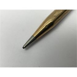 9ct gold 'Lifelong' propelling pencil, with engine turned decoration, stamped 9ct 