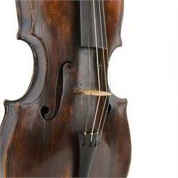 Early Violin - possibly German 17th century with a solid wood body, later neck and fingerboard. In a soft case with bow.