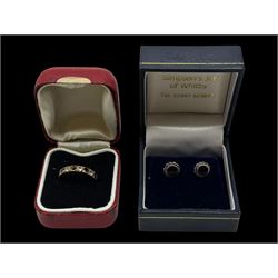 9ct gold opal pendant necklace, 9ct gold paste ring and a pair of silver Whitby jet earrings